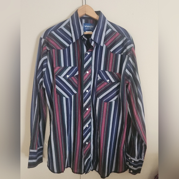 M72 Wrangler Western Men's Plaid Button Down Shirt - Blue, Purple, Red - Picture 1 of 5